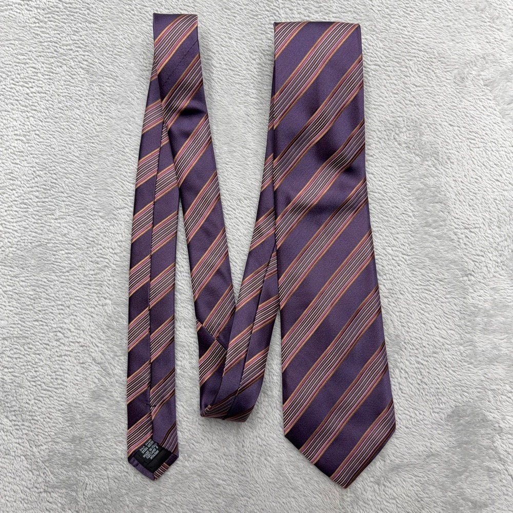 Hugo Boss Tie Mens OS Purple Striped Silk Made in Italy Business Formal